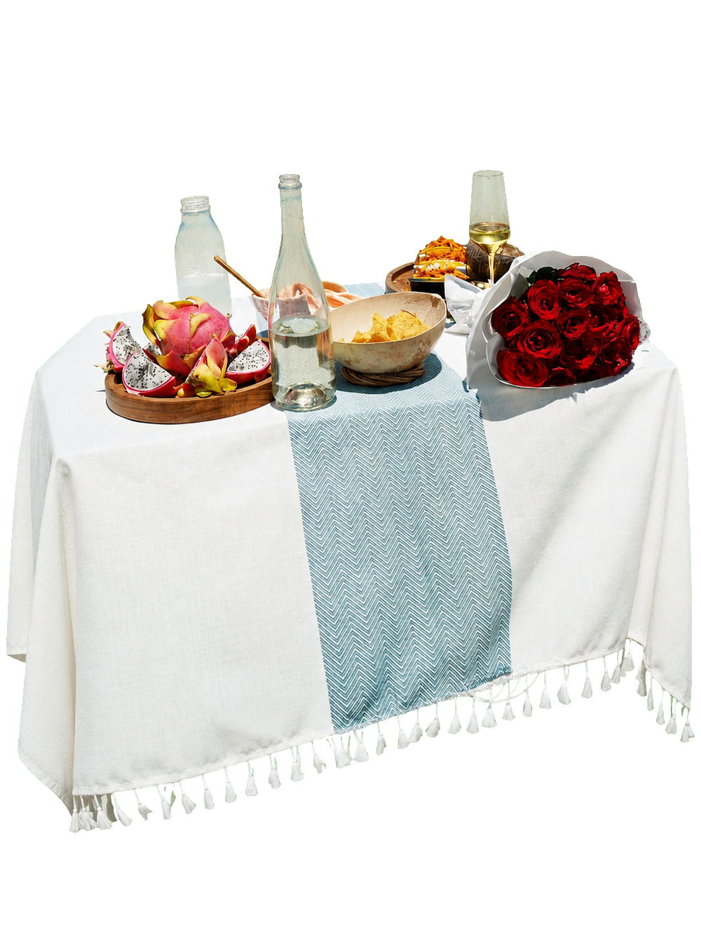Mesa gourmet montada en el banco de arena