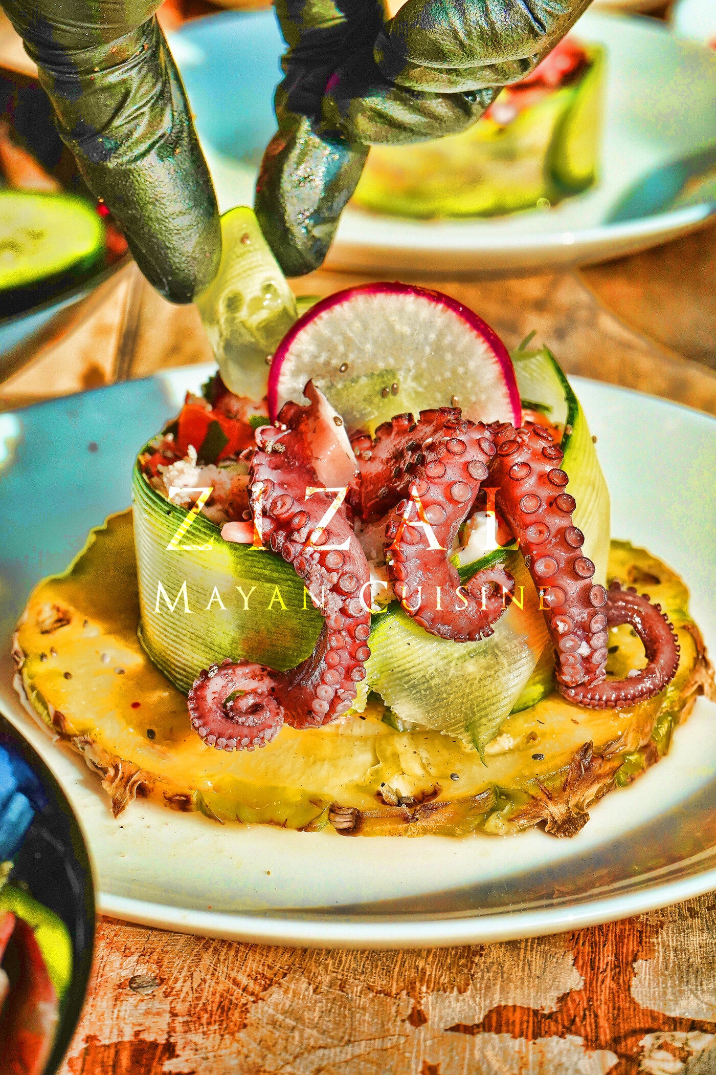 Ceviche de pulpo y mariscos Zizal Mayan Cuisine · gastronomía maya de la región